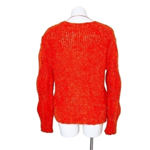 Topshop Orange Wool Chunky Cable Knit Sweater Petal Pointelle Crewneck US 12 - Picture 3 of 5